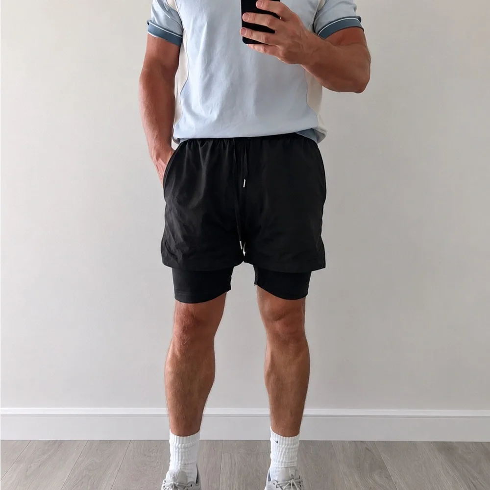 Men's Black Layered Athletic Shorts with Inner Compression